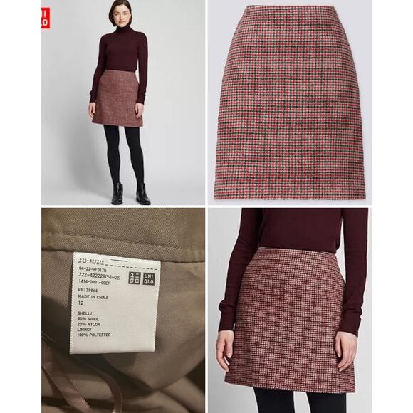 Uniqlo Plaid Wool Blend Mini Skirt 12 Preppy Academia Classic Workwear Old Money - Picture 2 of 9